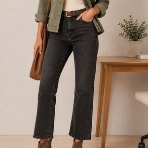 Madewell Mid-Rise Kick Out Jeans Faded Black Cropped Flare 29P Petite